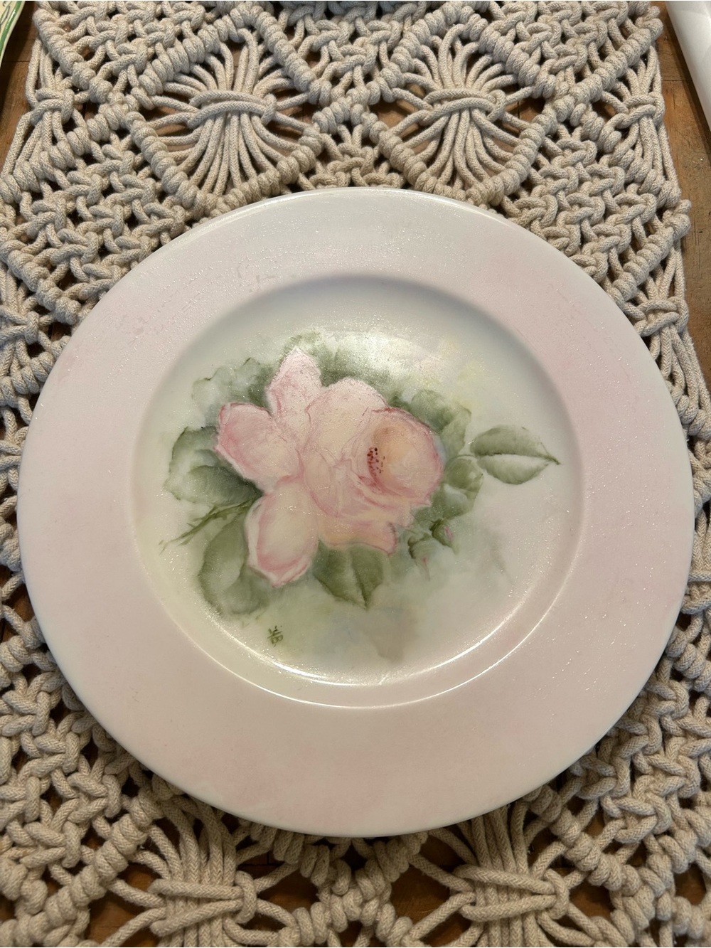 Vintage Hand Painted Pink Rose Porcelain Plate | Artist Signed
